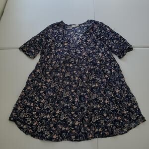 Natural Life Dress Womens L/XL Navy Floral Boho V Neck Short Sleeve Rayon